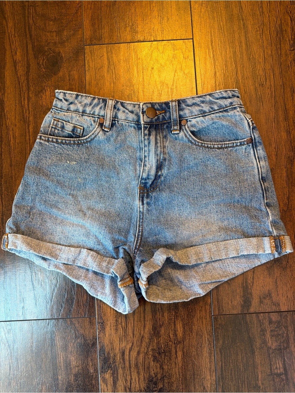 Tobi Light Blue High-Rise Rolled Hem Denim Shorts